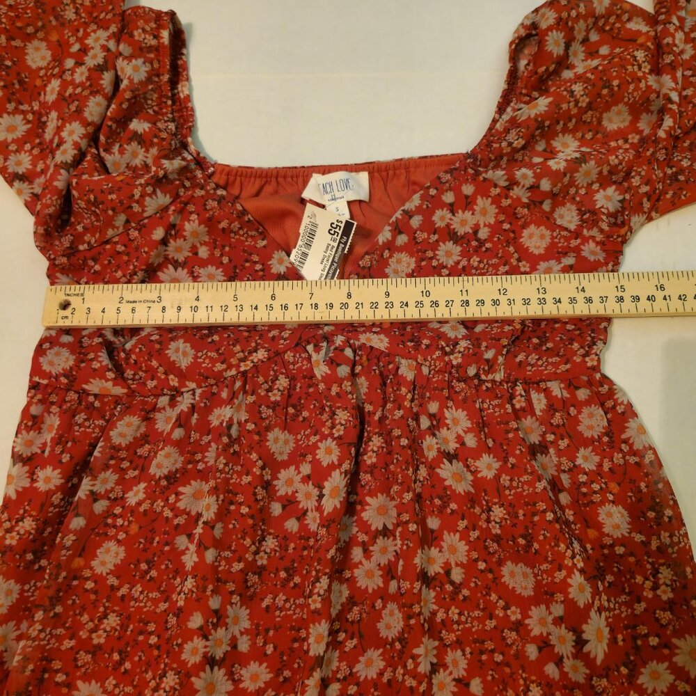 New Peach Love California boho dress Women's small red floral babydoll peasant - Picture 5 of 16